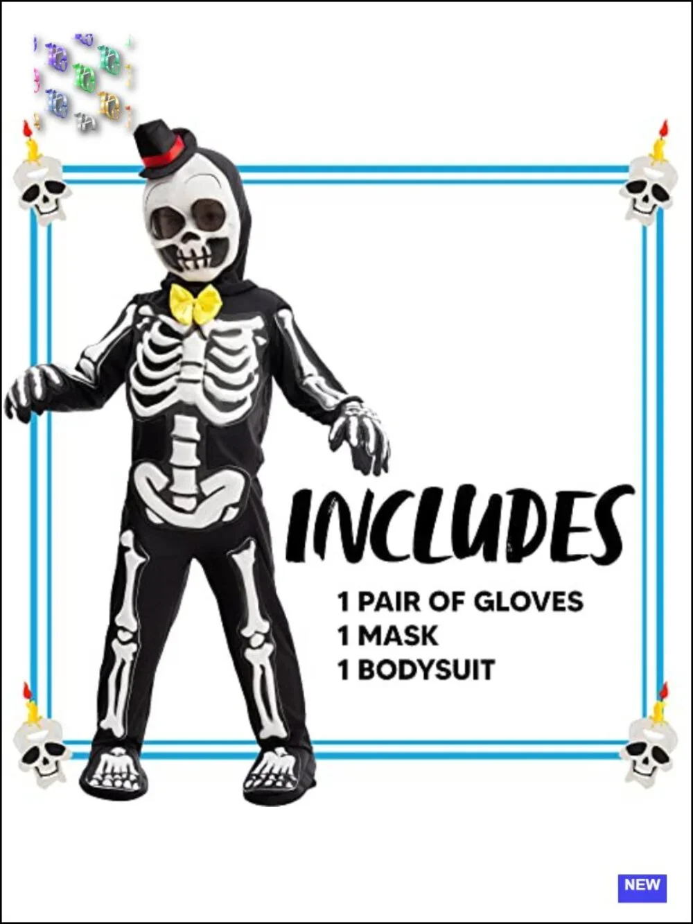 Glow in the Dark Skeleton Costume Jumpsuit Set with Mask and Gloves